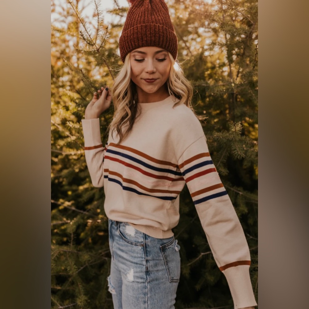 Roolee Cream Striped Sweater